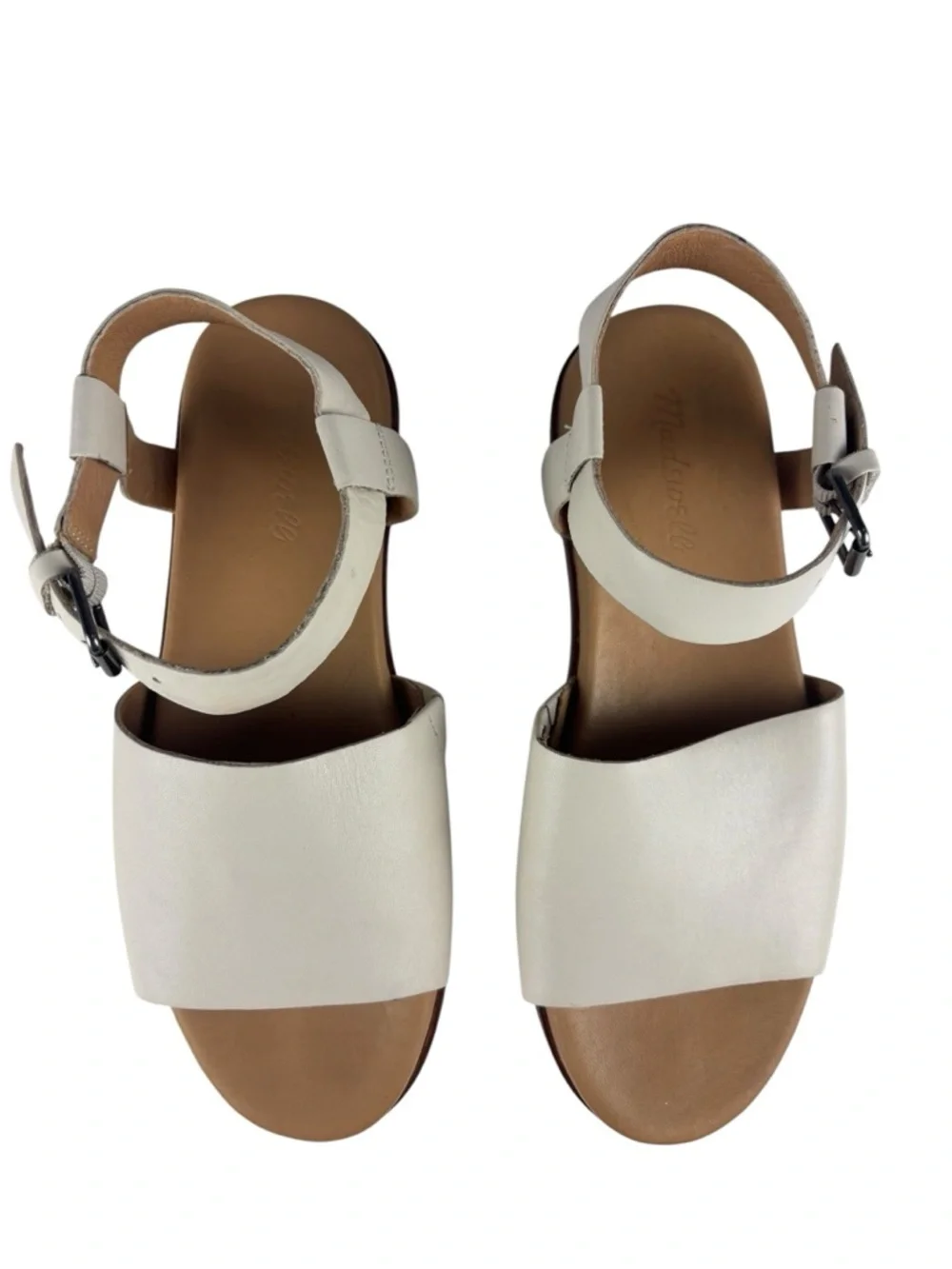 MADEWELL ND986 PALE OYSTER THE NOELLE ANKLE STRAP FLAT LEATHER SANDALS